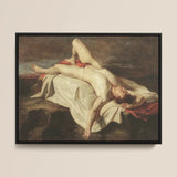 Male Nude Lying on a Shroud Rocks - William Etty Fine Art Print / Canvas Black-framed Classical Painting Nude Male Figure Draped Fabric