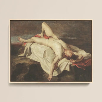 Male Nude Lying on a Shroud Rocks - William Etty Fine Art Print / Canvas Framed Classical Oil Painting Nude Male Figure Draped William Etty