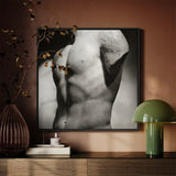 Male Nude Marble Torso Art Print / Canvas Black-framed Black-and-white Photographic Classical Sculpture, Roman Fragment, Photography