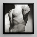 Male Nude Marble Torso Art Print / Canvas Black-framed Black-and-white Photographic Classical Statue, Roman Fragment, Photography