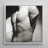 Male Nude Marble Torso Art Print / Canvas Black-and-white Photographic Minimalist White Frame Muscular, Roman Fragment, Photography