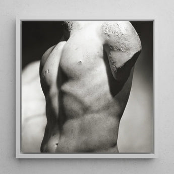 Male Nude Marble Torso Art Print / Canvas Black-and-white Photographic Minimalist White Frame Muscular, Roman Fragment, Photography