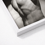 White Framed Black Photograph Muscular Male Torso Nude, Roman Marble Fragment, Black-and-white Photography Collapses, Hadrianic Sculptor’s