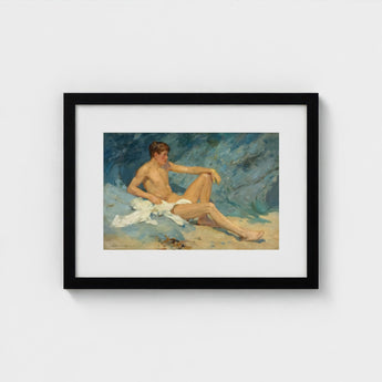 Male Nude Reclining on Rocks - Henry Scott Tuke Art Print / Canvas, Paints, Bronzed Flesh Tones Prints