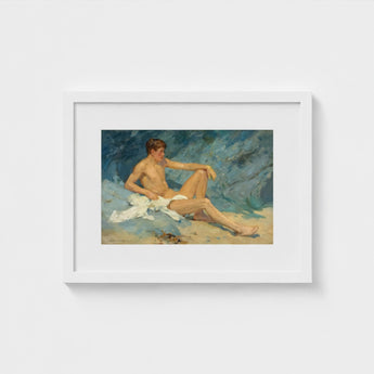 Male Nude Reclining on Rocks - Henry Scott Tuke Art Print / Canvas, Paints, Bronzed Flesh Tones Prints