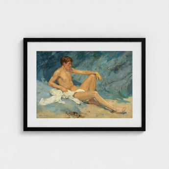 Male Nude Reclining on Rocks - Henry Scott Tuke Art Print / Canvas, Paints, Bronzed Flesh Tones Prints
