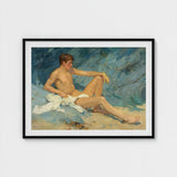 Male Nude Reclining on Rocks - Henry Scott Tuke Art Print / Canvas, Paints, Bronzed Flesh Tones Prints