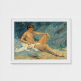 Male Nude Reclining on Rocks - Henry Scott Tuke Art Print / Canvas, Paints, Bronzed Flesh Tones Prints