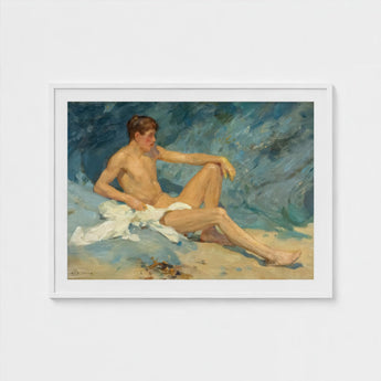 Male Nude Reclining on Rocks - Henry Scott Tuke Art Print / Canvas, Paints, Bronzed Flesh Tones Prints