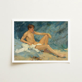 Male Nude Reclining on Rocks - Henry Scott Tuke Art Print / Canvas, Paints, Bronzed Flesh Tones Prints