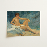 Male Nude Reclining on Rocks - Henry Scott Tuke Art Print / Canvas, 16x12’’ / 41x31cm / Unframed / no Border, Posters Prints & Visual
