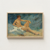 Framed Oil Painting Nude Young Man Sand White Henry Scott Tuke, Paints, Bronzed Flesh Tones