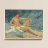 Male Nude Reclining on Rocks - Henry Scott Tuke Art Print / Canvas Framed Oil Painting Nude Male Figure Seated Sand Henry Scott Tuke, Tuke