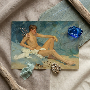 Male Nude Reclining on Rocks - Henry Scott Tuke Art Print / Canvas Rectangular Oil Painting Nude Male Figure Wings Rendered Henry Scott