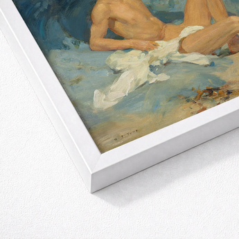 White Framed Painting Nude Figure Blue-toned Ground Visible Henry Scott Tuke, Paints, Bronzed Flesh Tones