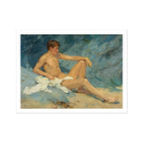Male Nude Reclining on Rocks - Henry Scott Tuke Art Print / Canvas, 16x12’’ / 41x31cm / Unframed / White Border, Posters Prints & Visual