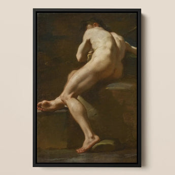 Male Nude Seen from Behind - Ubaldo Gandolfi Fine Art Print / Canvas Black-framed Classical Oil Painting Nude Male Figure Dynamic Ubaldo