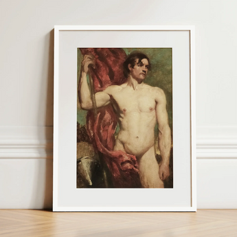Male Nude Standard Bearer - William Etty Art Print / Canvas, 12x16’’ / 31x41cm / White Frame / Matboard, Posters Prints & Visual Artwork,