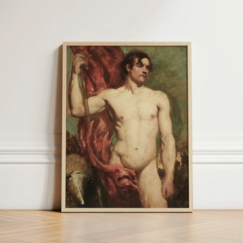 Male Nude Standard Bearer - William Etty Art Print / Canvas Framed Classical Painting Figure Draped Rich, Sinewy Form Bathed Prints
