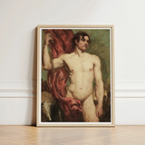 Male Nude Standard Bearer - William Etty Art Print / Canvas Framed Classical Painting Figure Draped Rich, Sinewy Form Bathed Prints