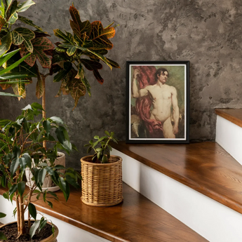 Male Nude Standard Bearer - William Etty Art Print / Canvas Classical Nude Figure Painting Black Frame William Etty, Standard Bearer,