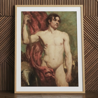 Male Nude Standard Bearer - William Etty Art Print / Canvas, William Etty, Standard Bearer, Sinewy Form Bathed