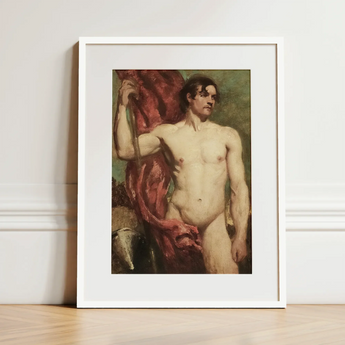 Male Nude Standard Bearer - William Etty Art Print / Canvas Framed Art Print Classical Male Nude Figure Warm William Etty, Standard Bearer,