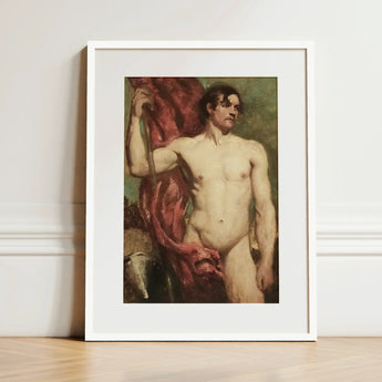 Male Nude Standard Bearer - William Etty Art Print / Canvas Framed Classical Figure Warm, Sinewy Form Bathed Prints