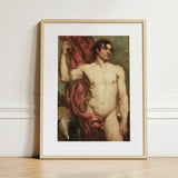 Male Nude Standard Bearer - William Etty Art Print / Canvas Framed Classical Painting Muscular Figure Red, Sinewy Form Bathed Prints