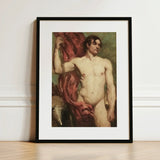 Male Nude Standard Bearer - William Etty Art Print / Canvas Framed Muscular Figure Red, Sinewy Form Bathed Prints
