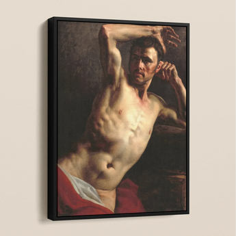 Male Nude - Theodore Gericault Romanticism Framed Canvas, Classical Oil Painting Male Torso Dramatic Lighting Red