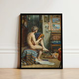 Male Nude with Accordion - Julien Renevier Art Print / Canvas Black-framed Reproduction Classical Painting Figure Seated Renevier’s, Gay,