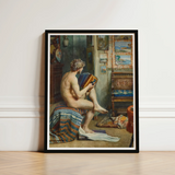 Male Nude with Accordion - Julien Renevier Art Print / Canvas Framed Man Seated Striped Rug Renevier’s, Gay, Prints