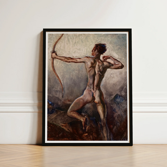 Male Nude with Drawn Bow - H. Willard Ortlip Art Print / Canvas Framed Painting Figure Dynamic Pose, Mythical Archer, Sculpted Flesh Prints