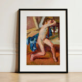 Male Nude - Wojciech Weiss Fine Art Print / Canvas Black-framed Figure Expressive Pose Rendered, Brushstroke Colliding, Fugitive Ecstasy