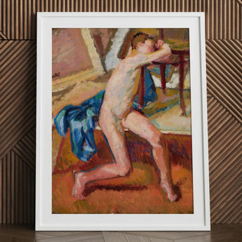 Male Nude - Wojciech Weiss Fine Art Print / Canvas White Framed Figure Painting Blue Brown, Brushstroke Colliding, Fugitive Ecstasy Prints