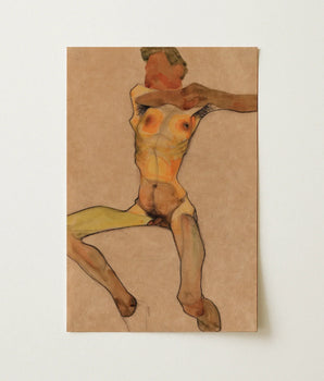 Male Nude Yellow (1910) - Egon Schiele Art Print / Canvas Reproduction Schiele’s ?The Model (seated Woman)” Beige