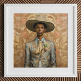 Mallaravan - Tamil Transgender Cowboy Art Print / Canvas Floral Suit Jacket Wide-brimmed Hat Pocket Square Spirit’s Queer, Transman,