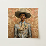 Mallaravan - Tamil Transgender Cowboy Art Print / Canvas Framed Portrait Man Wide-brimmed Beige Hat Light Blue Cowboy Spirit’s Queer,