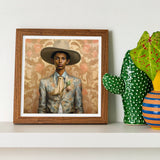 Mallaravan - Tamil Transgender Cowboy Art Print / Canvas Framed Portrait Man Wide-brimmed Hat Patterned Suit Set Spirit’s Queer, Transman,