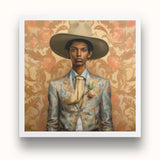 Mallaravan - Tamil Transgender Cowboy Art Print / Canvas 12x12’’ / 31x31cm / Unframed / White Border Framed Portrait Man Wide-brimmed Beige