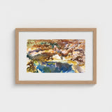 Man and Pool - John Singer Sargent Nude Art Print / Canvas Watercolor Painting Light Wood Frame Figure Rocky Terrain, Exploding