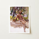 Man and Trees - John Singer Sargent Art Print / Canvas Watercolor Painting Muscular Rendered Earthy Tones, Nude, Prints