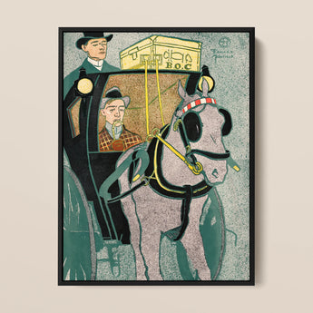 Man in Carriage - Edward Penfield Art Print / Canvas, 12x16’’ / 31x41cm / Black Frame, Posters Prints & Visual Artwork, Toby Leon