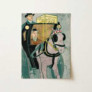 Man in Carriage - Edward Penfield Art Print / Canvas Artistic Stylized Horse-drawn Muted Greens Purples Penfield’s, Cuts, Flat Planes,