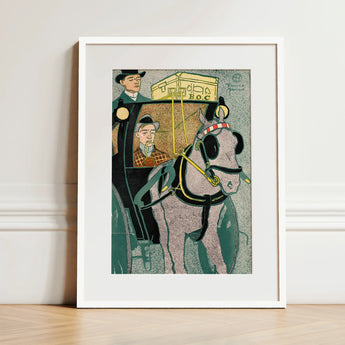 Man in Carriage - Edward Penfield Art Print / Canvas Framed Horse-drawn Stylized Vintage Illustration Penfield’s, Cuts, Flat Planes,