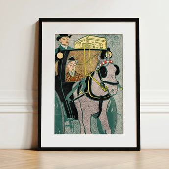 Man in Carriage - Edward Penfield Art Print / Canvas Framed Horse-drawn Vintage Style Muted Penfield’s, Cuts, Flat Planes, Coachman Looms