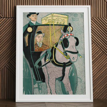 Man in Carriage - Edward Penfield Art Print / Canvas Framed Nouveau-style Horse-drawn Two Men Penfield’s, Cuts, Flat Planes, Coachman Looms