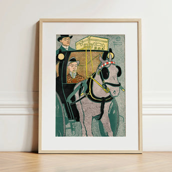 Man in Carriage - Edward Penfield Art Print / Canvas Framed Stylized Illustration Horse-drawn Two Penfield’s, Cuts, Flat Planes, Coachman