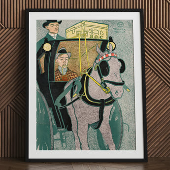Man in Carriage - Edward Penfield Art Print / Canvas Framed Vintage Horse-drawn Two Men Penfield’s, Cuts, Flat Planes, Coachman Looms Prints